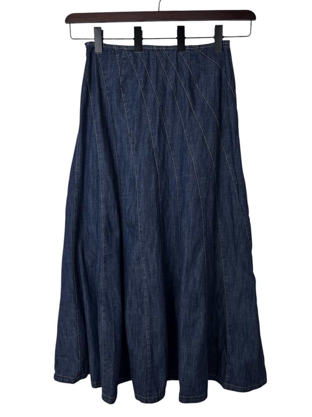 Anthropologie Swirled Denim Maxi Skirt 10 NWT - Picture 7 of 10